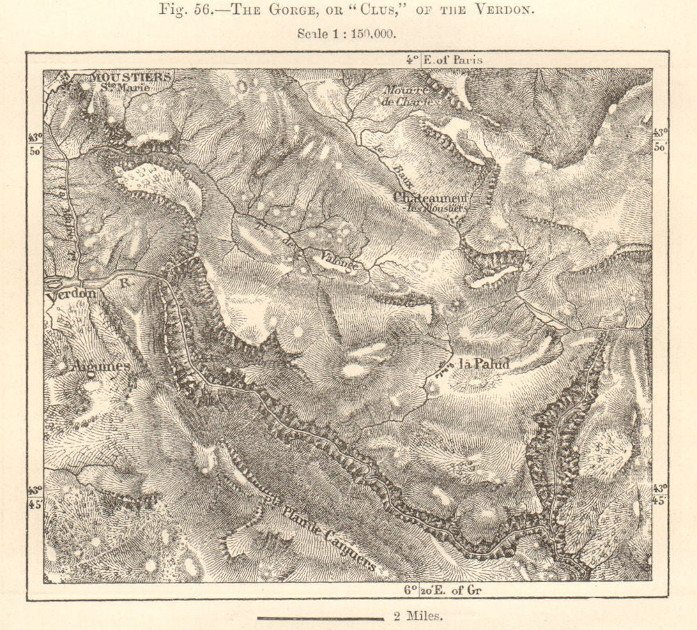 Gorges du Verdon. Moustiers-Sainte-Marie Alpes-de-Haute-Provence Sketch map 1885